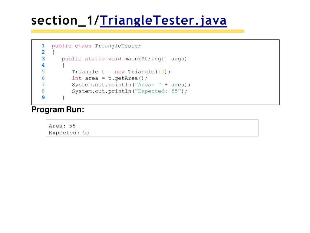 section 1 triangletester java