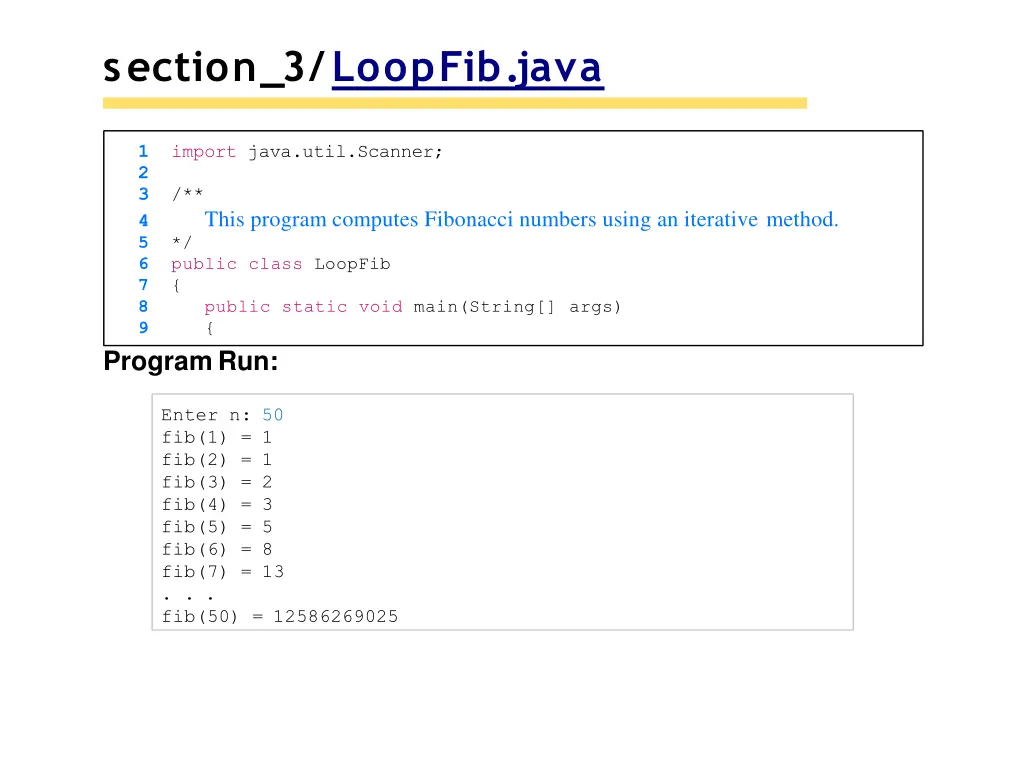 section 3 loopfib java