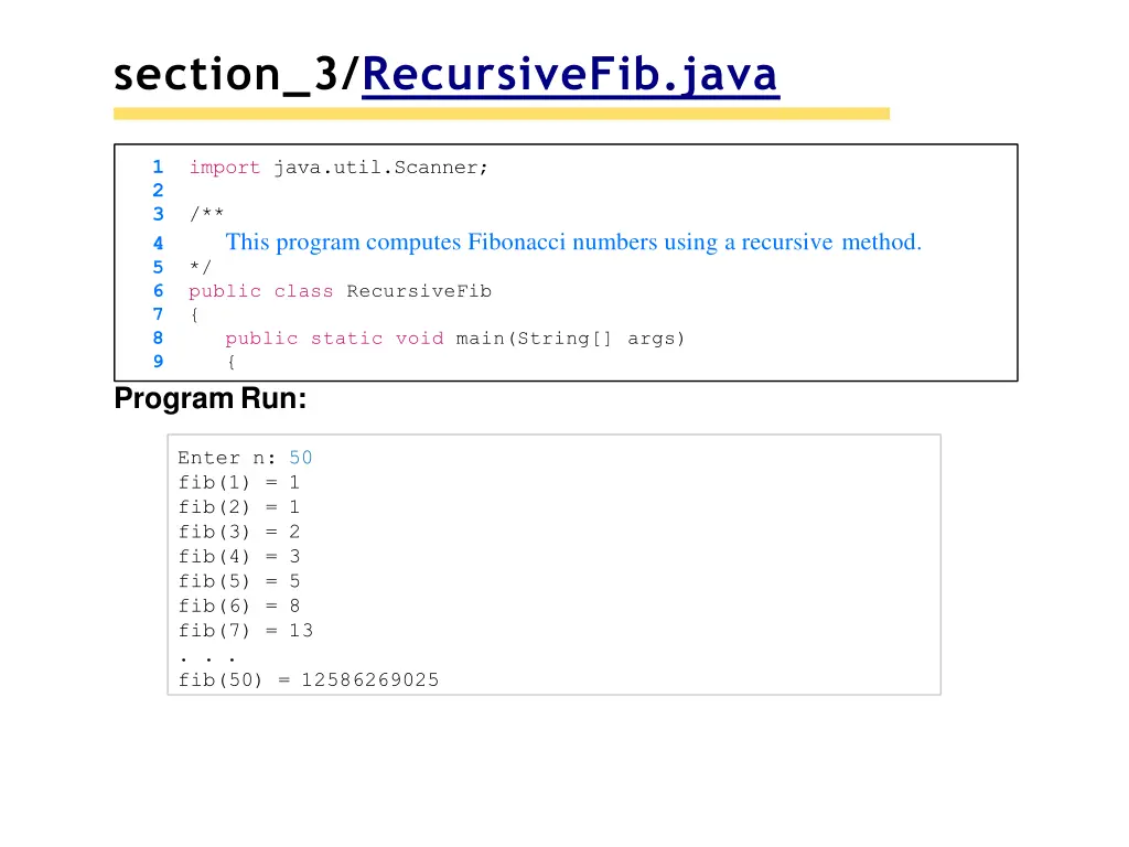 section 3 recursivefib java