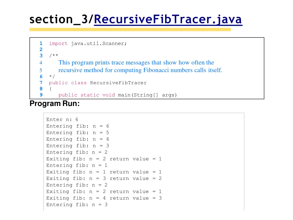 section 3 recursivefibtracer java