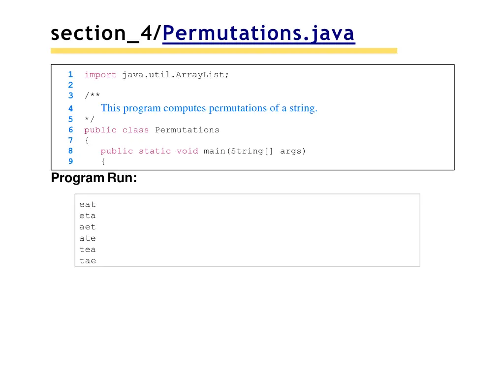 section 4 permutations java