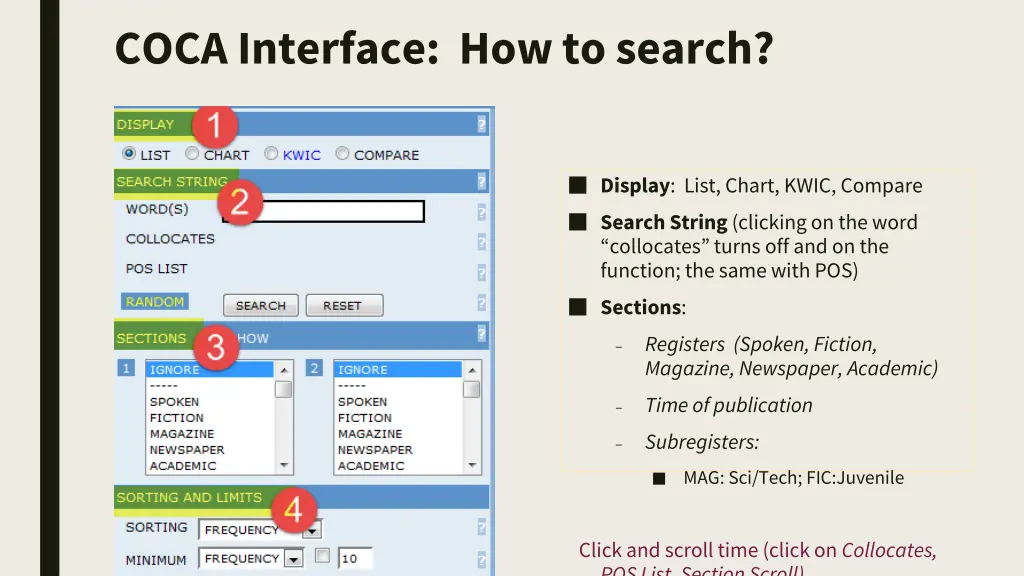 coca interface how to search