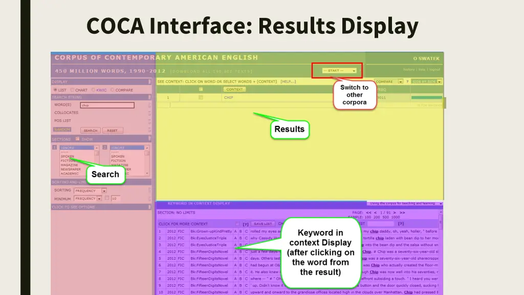 coca interface results display