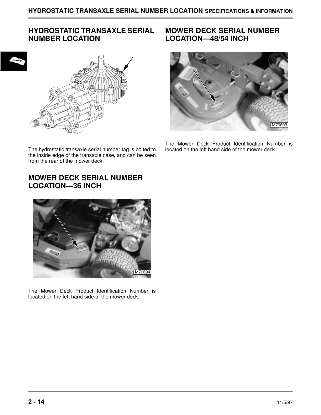 hydrostatic transaxle serial number location