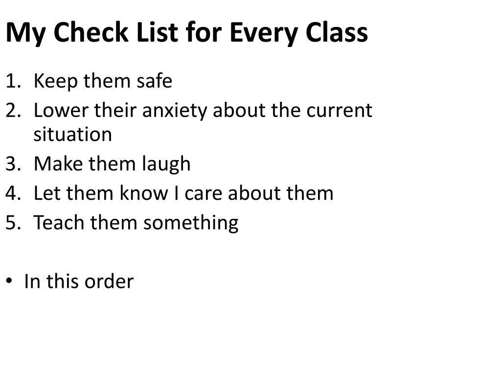 my check list for every class