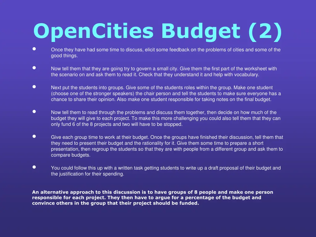 opencities budget 2 once they have had some time