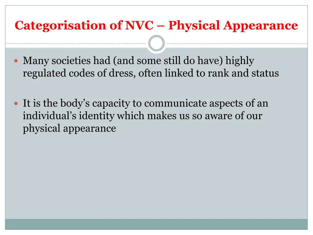 categorisation of nvc physical appearance 1