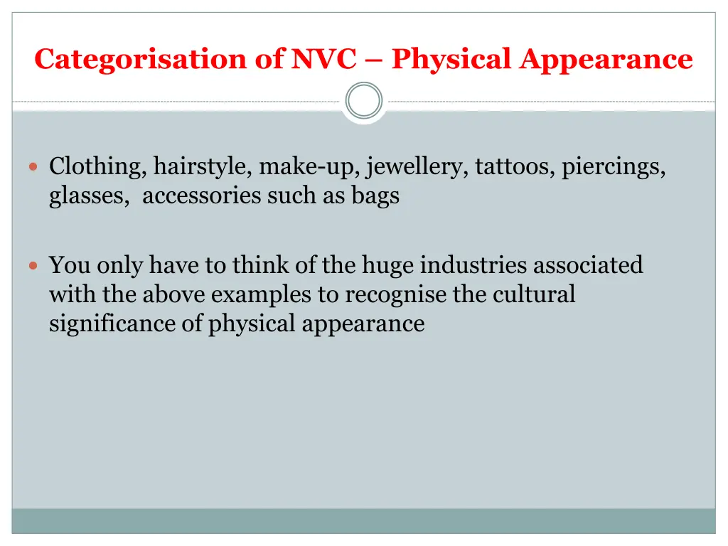 categorisation of nvc physical appearance