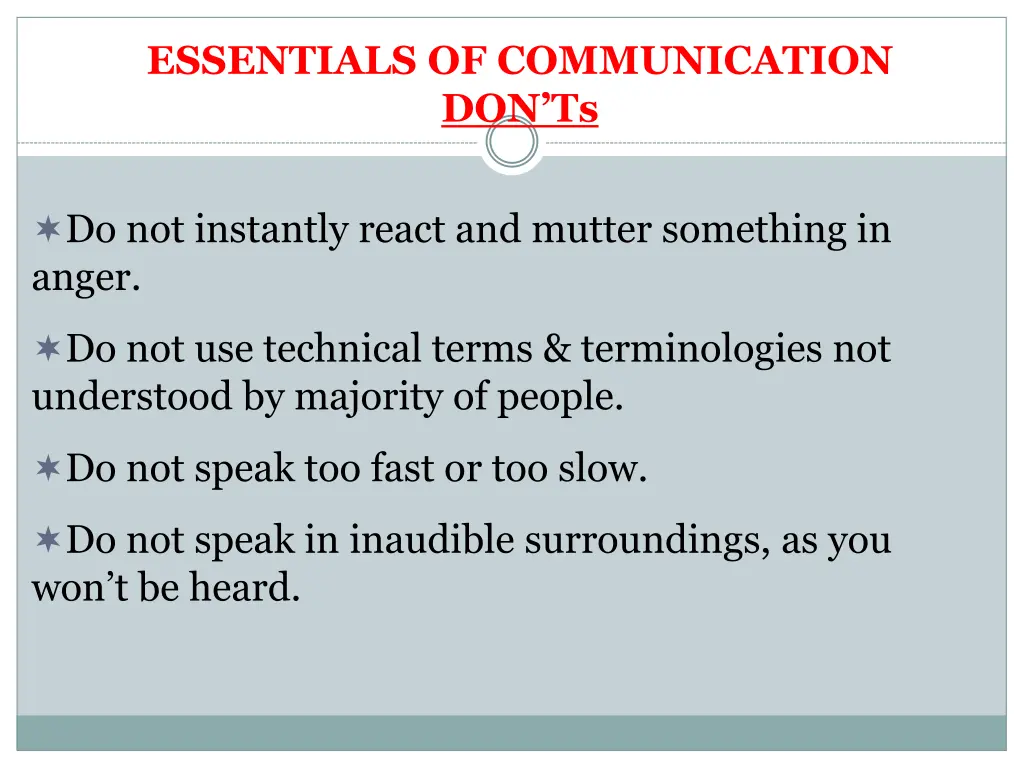 essentials of communication don ts