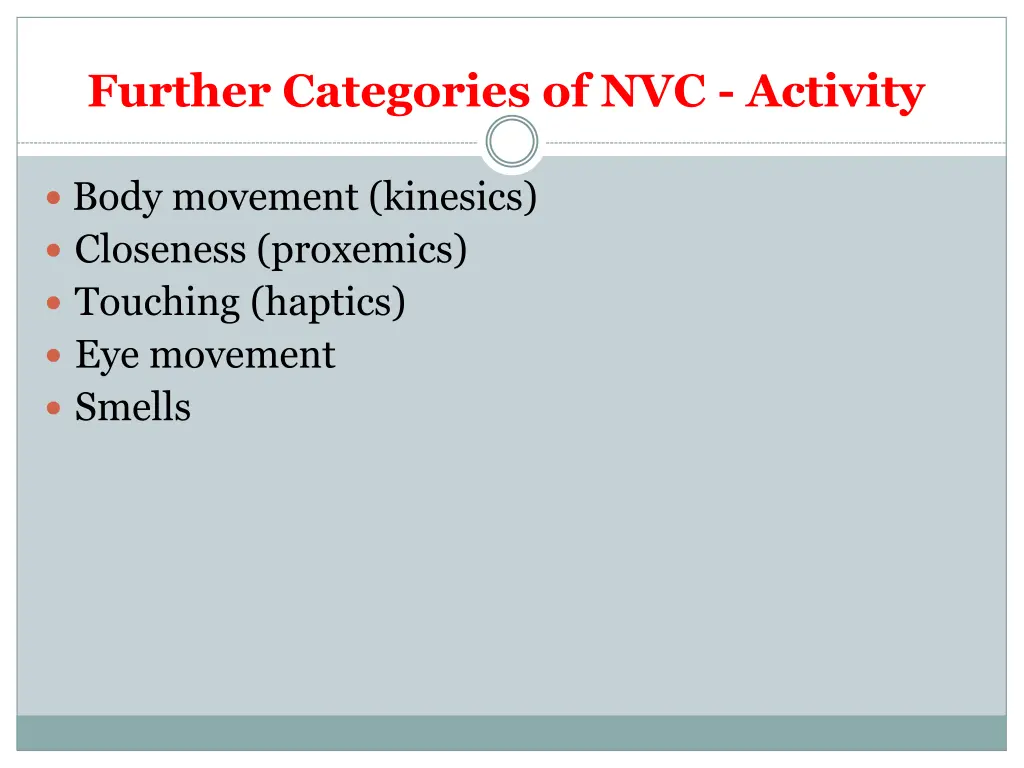 further categories of nvc activity