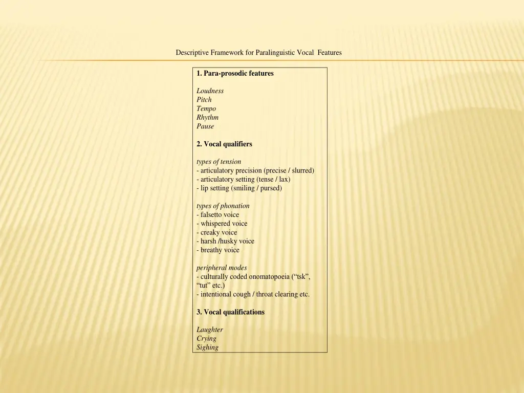 descriptive framework for paralinguistic vocal