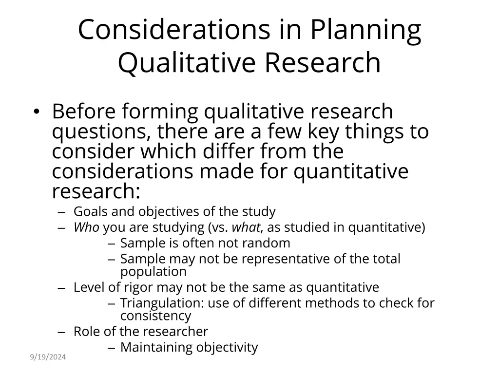 considerations in planning qualitative research