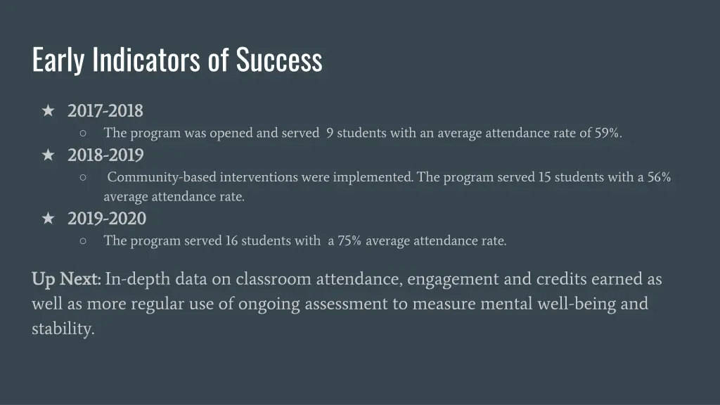 early indicators of success