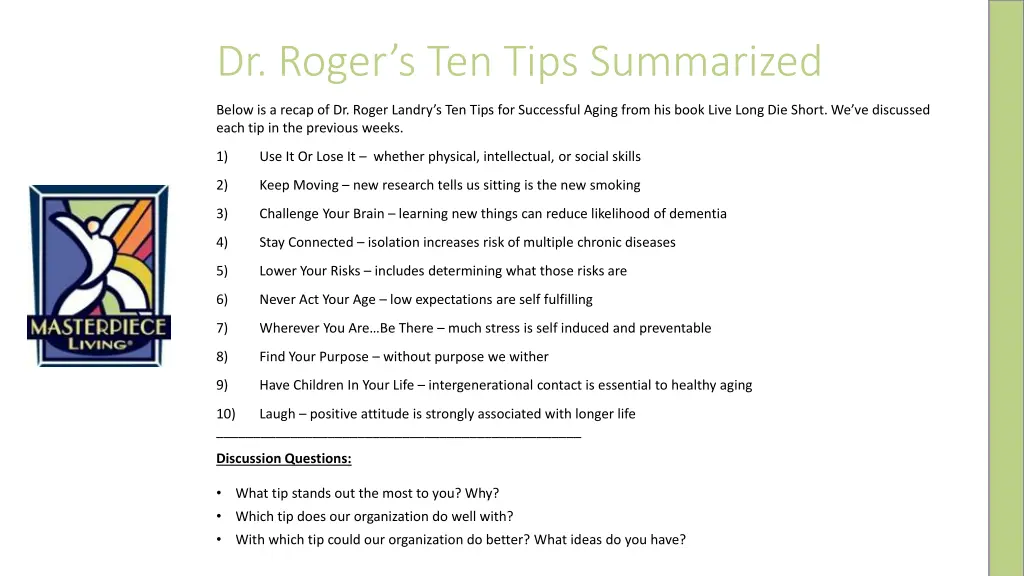 dr roger s ten tips summarized