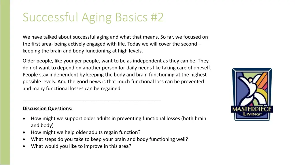 successful aging basics 2