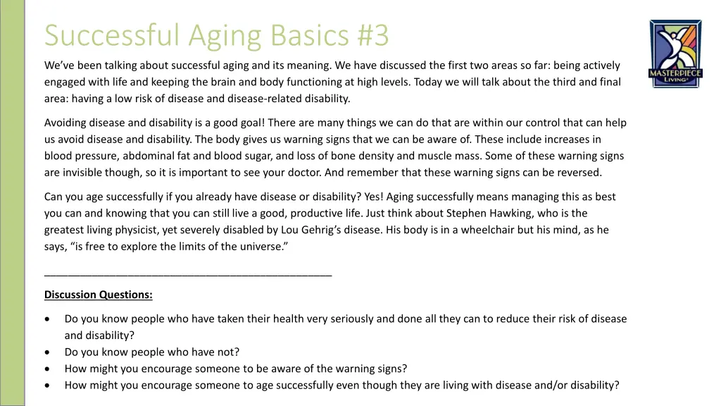 successful aging basics 3