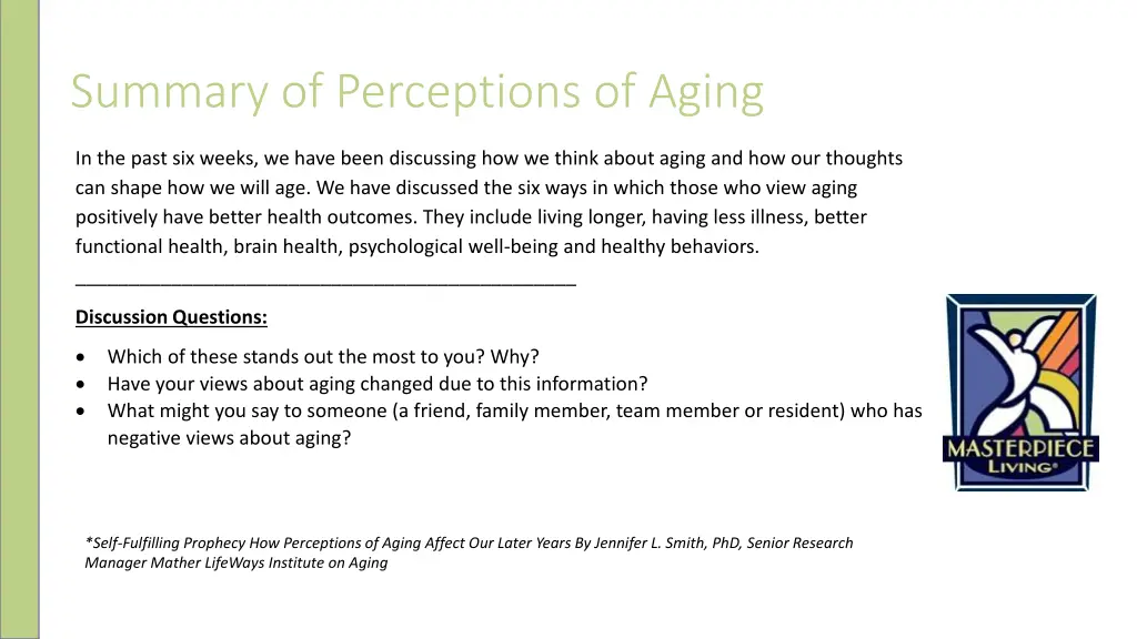 summary of perceptions of aging