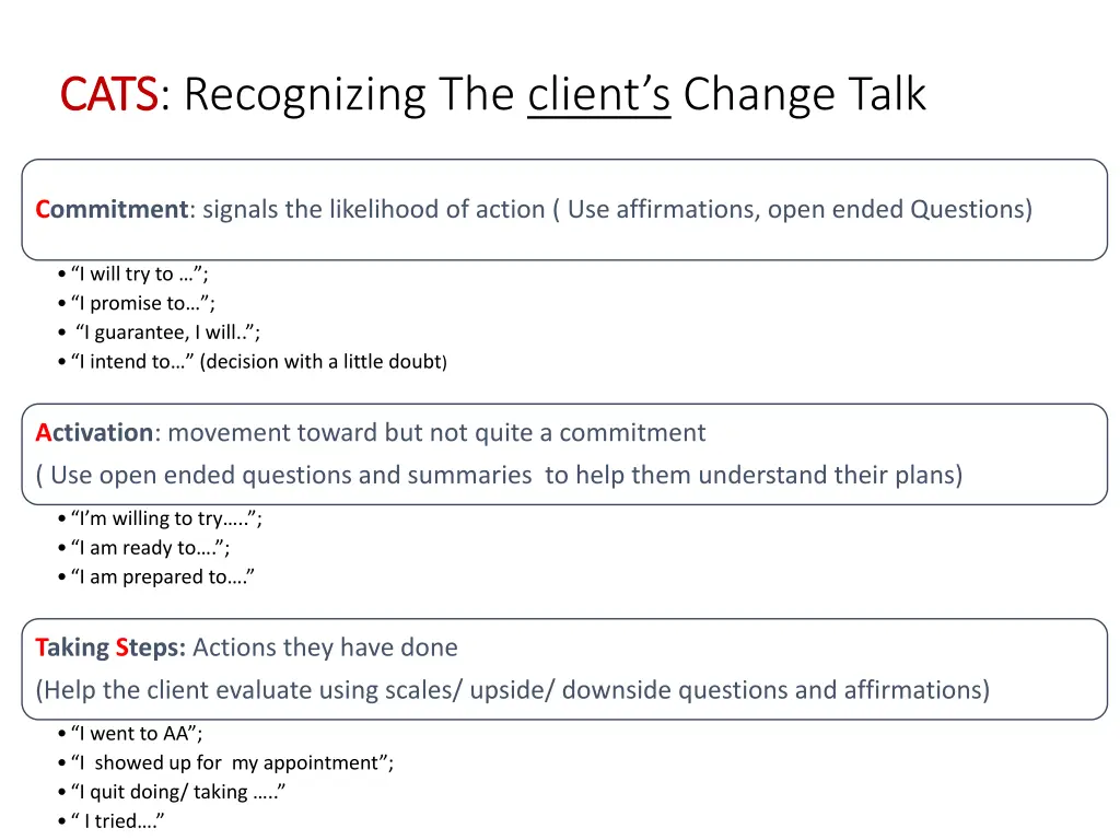 cats cats recognizing the client s change talk