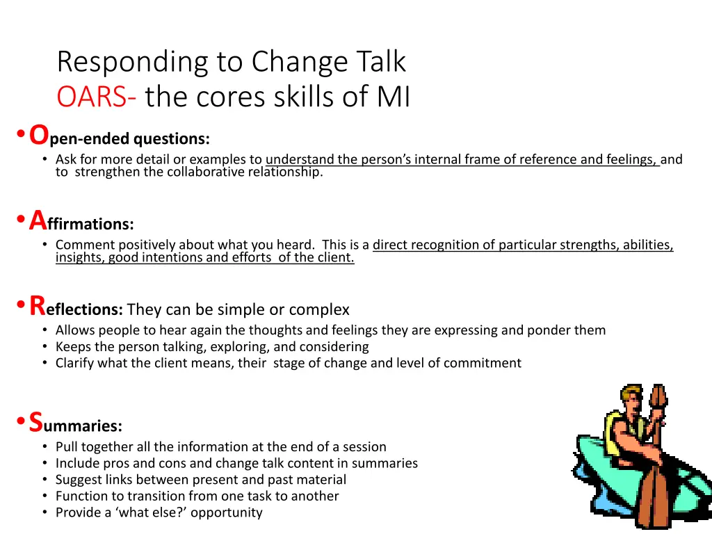 responding to change talk oars the cores skills