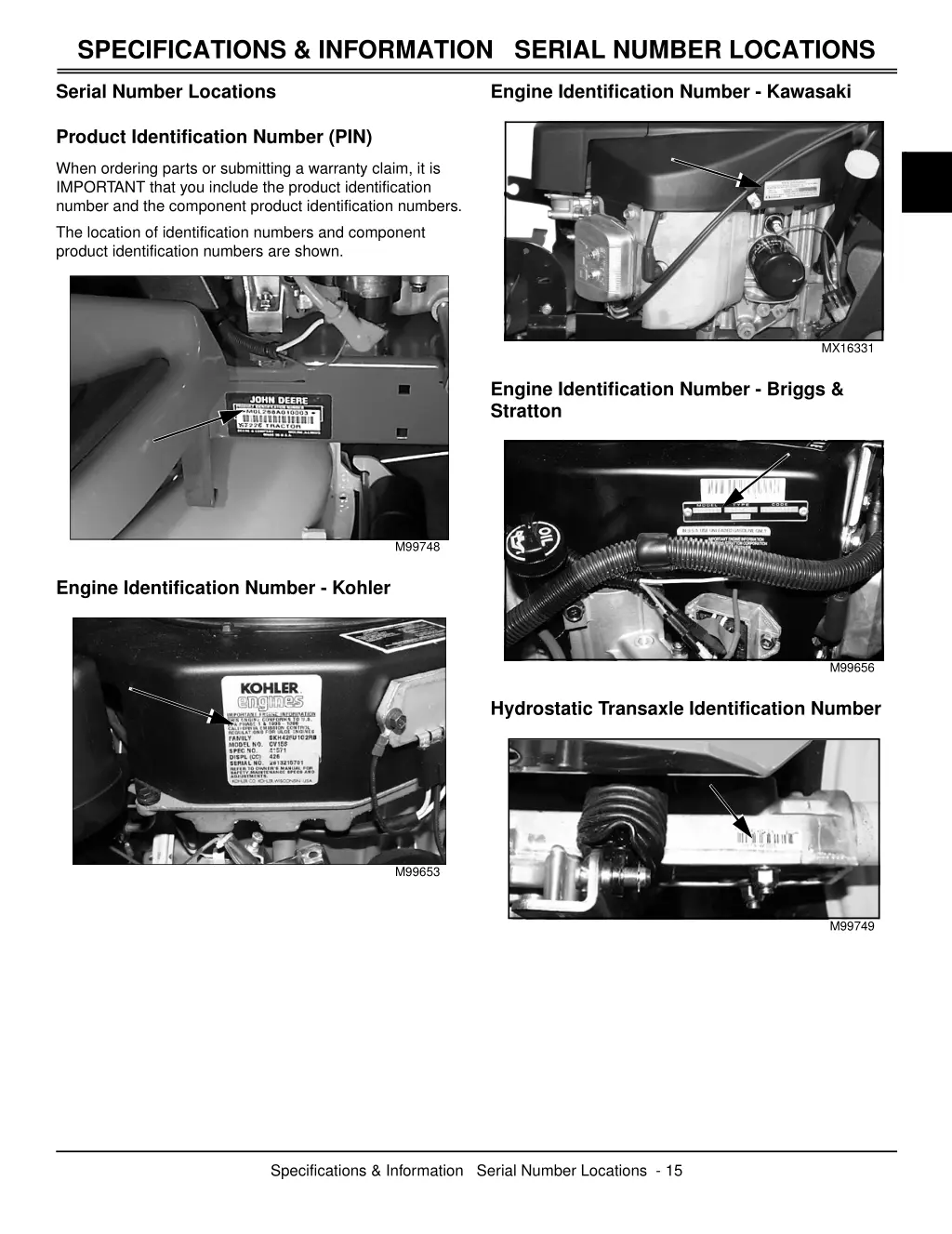 specifications information serial number locations