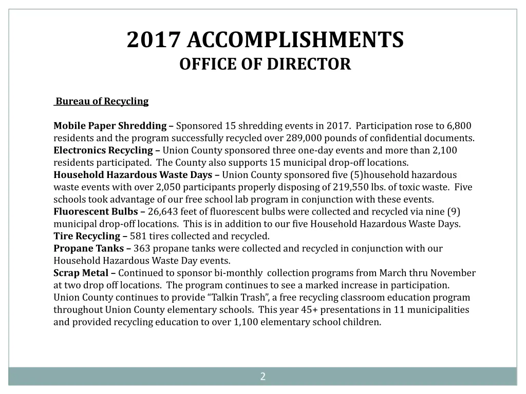 2017 accomplishments office of director