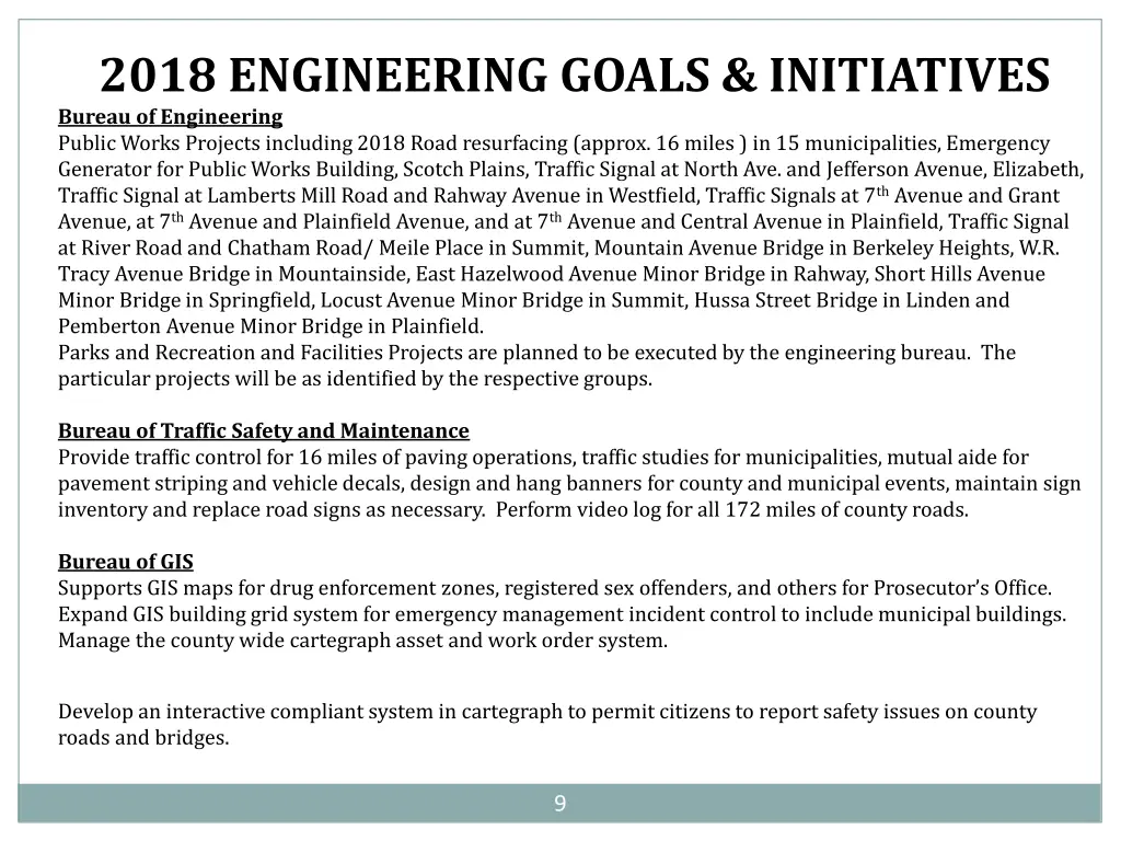 2018 engineering goals initiatives bureau