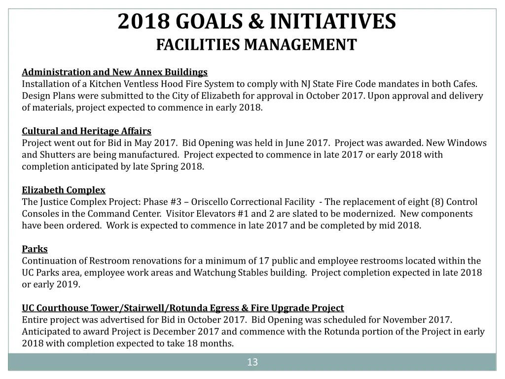 2018 goals initiatives facilities management