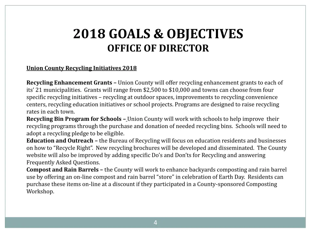 2018 goals objectives office of director