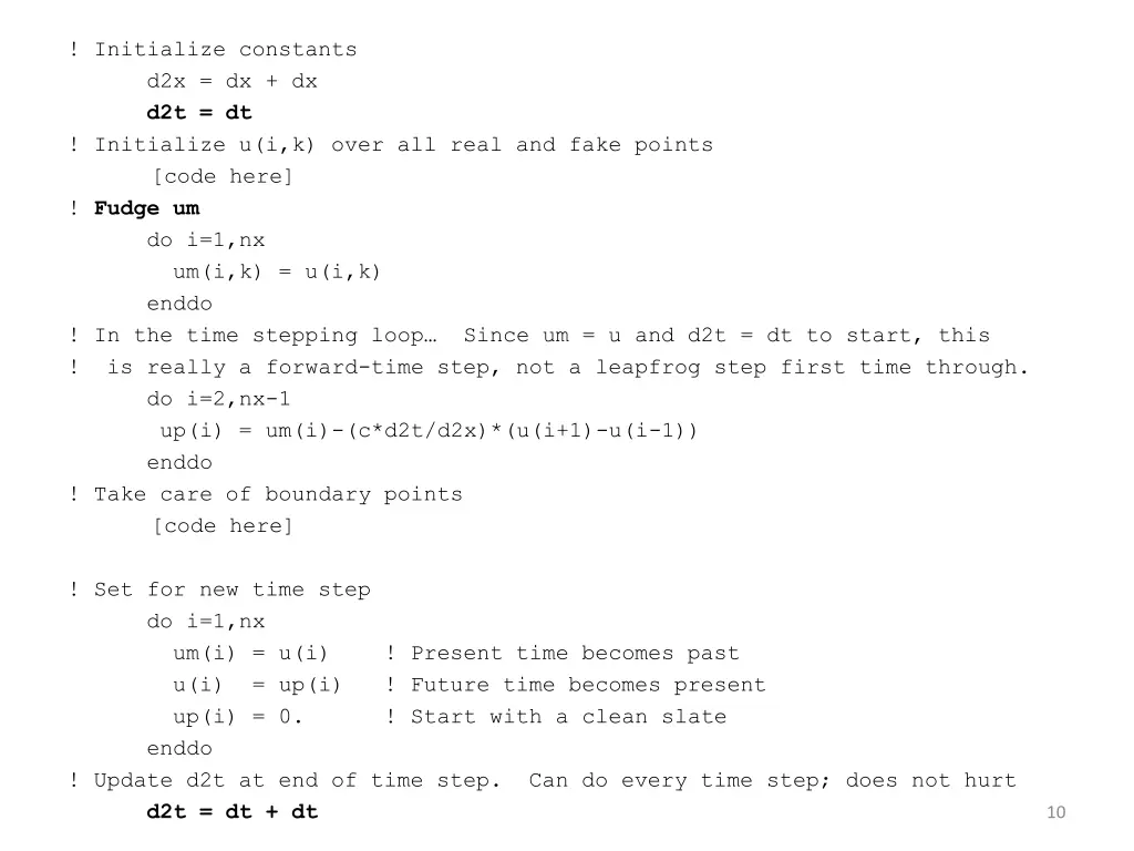 initialize constants d2x dx dx d2t dt initialize