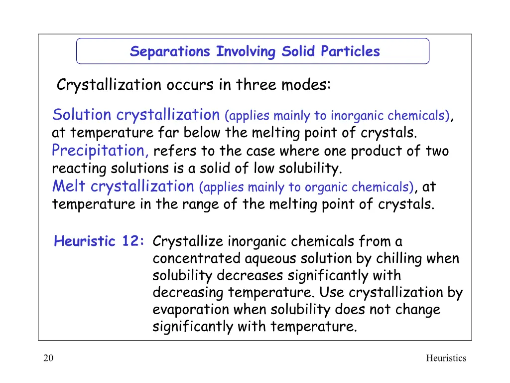 separations involving solid particles