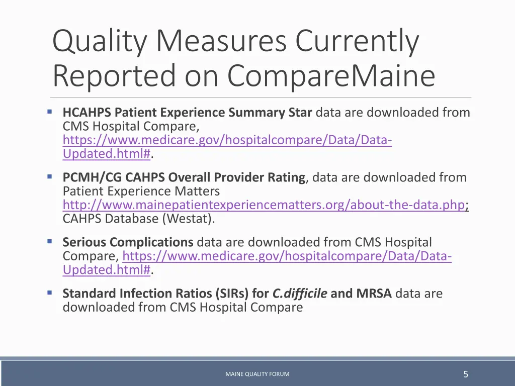 quality measures currently reported