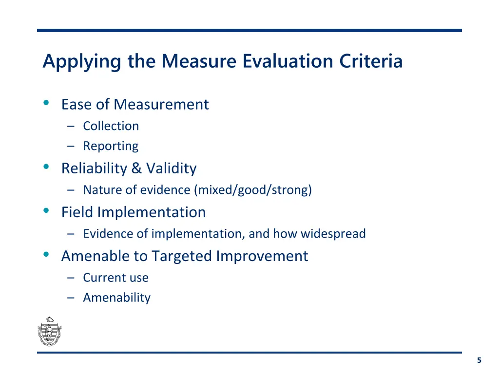 applying the measure evaluation criteria