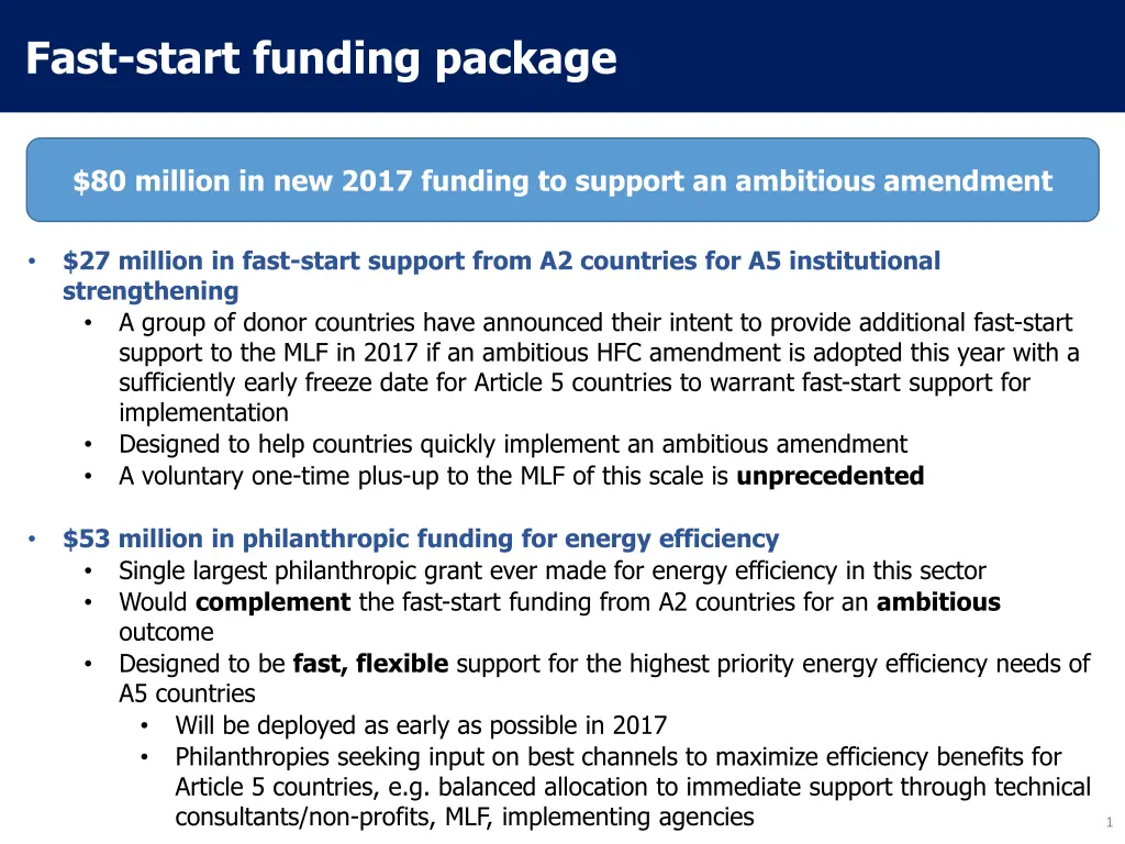 fast start funding package