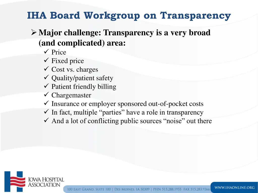 iha board workgroup on transparency