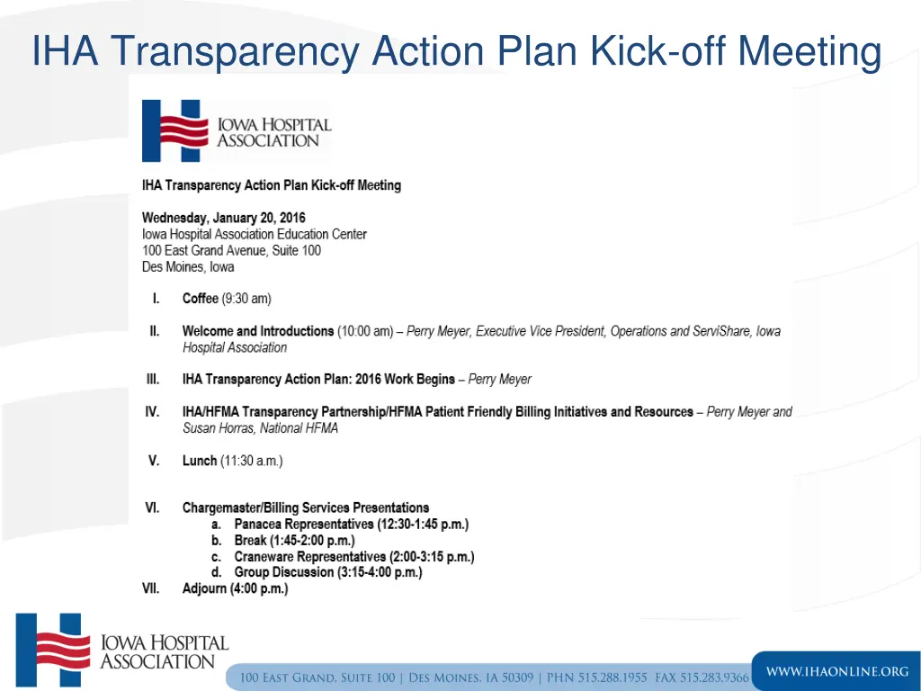 iha transparency action plan kick off meeting