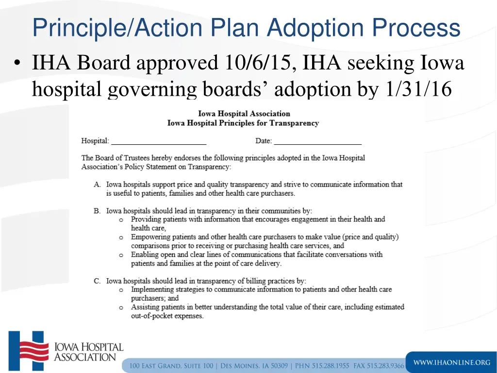 principle action plan adoption process iha board