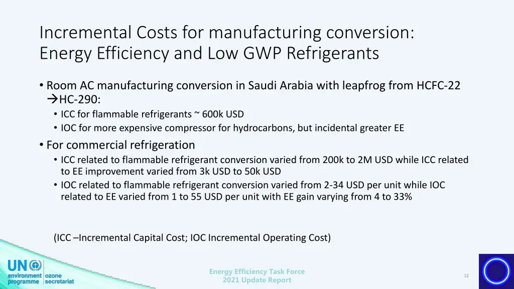 incremental costs for manufacturing conversion