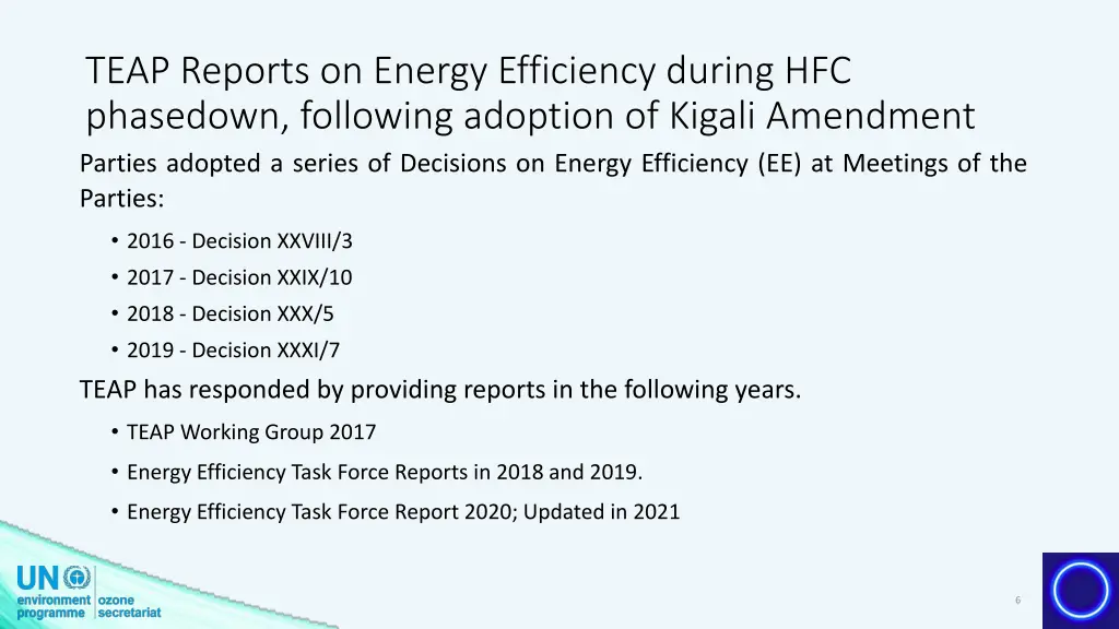 teap reports on energy efficiency during