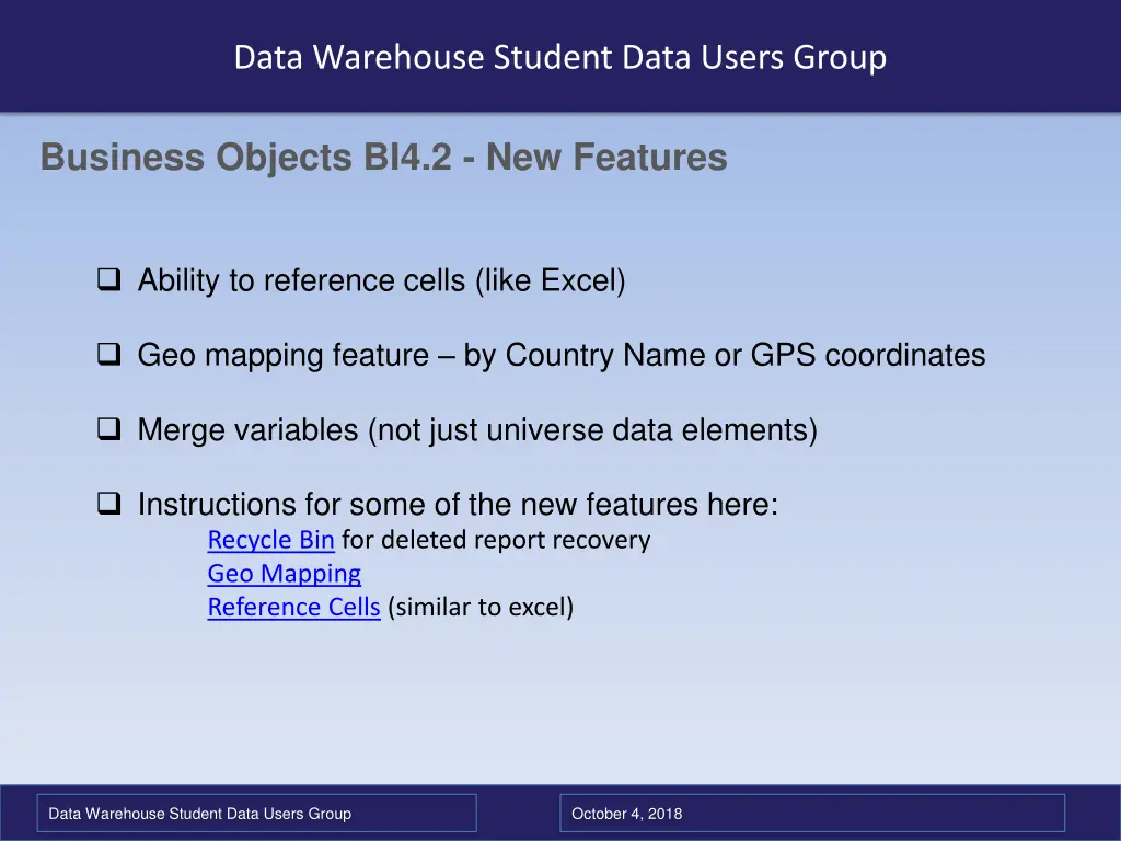 data warehouse student data users group 1