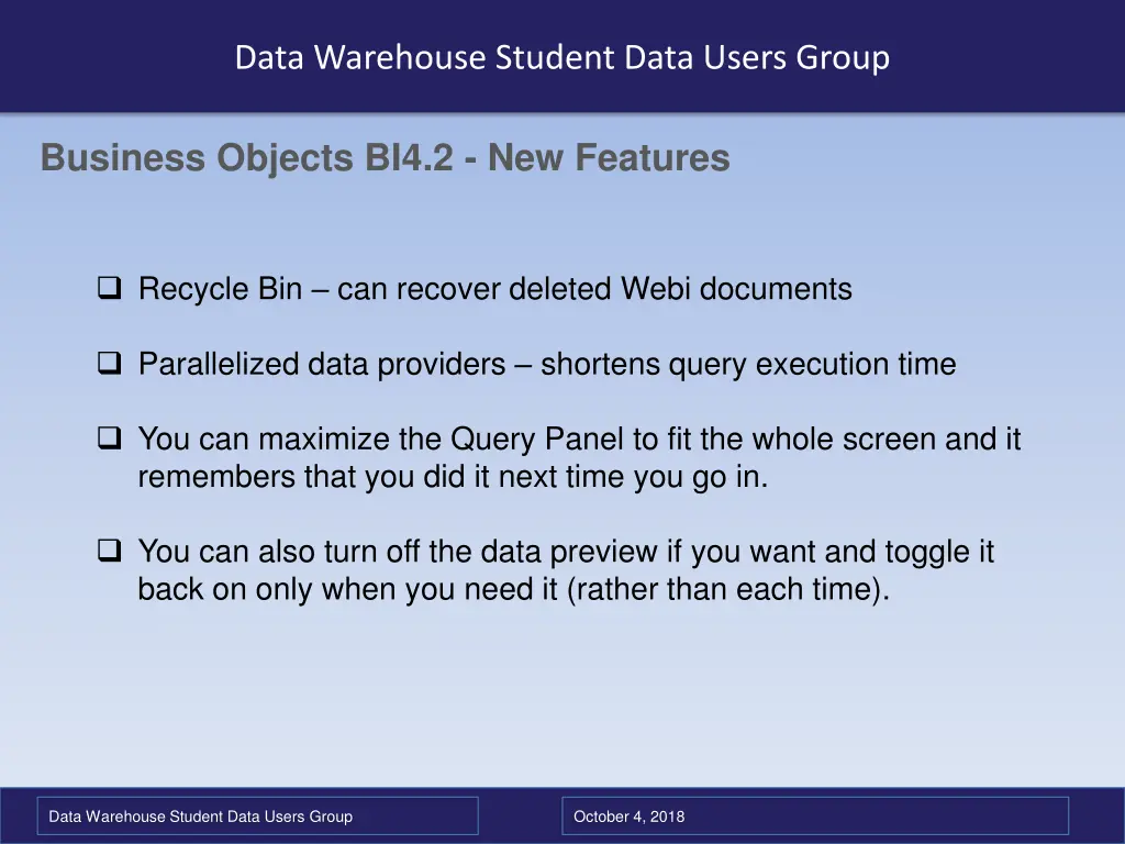 data warehouse student data users group 2