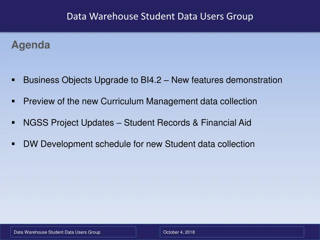 data warehouse student data users group