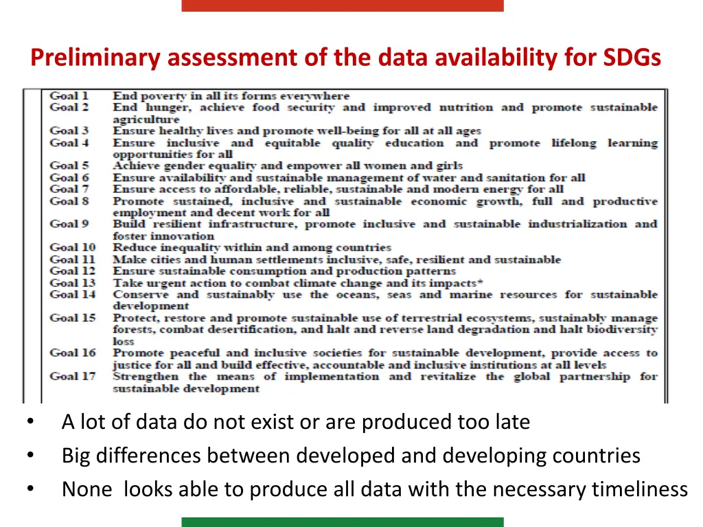 preliminary assessment of the data availability