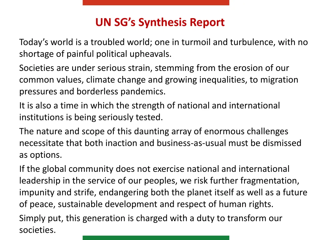 un sg s synthesis report