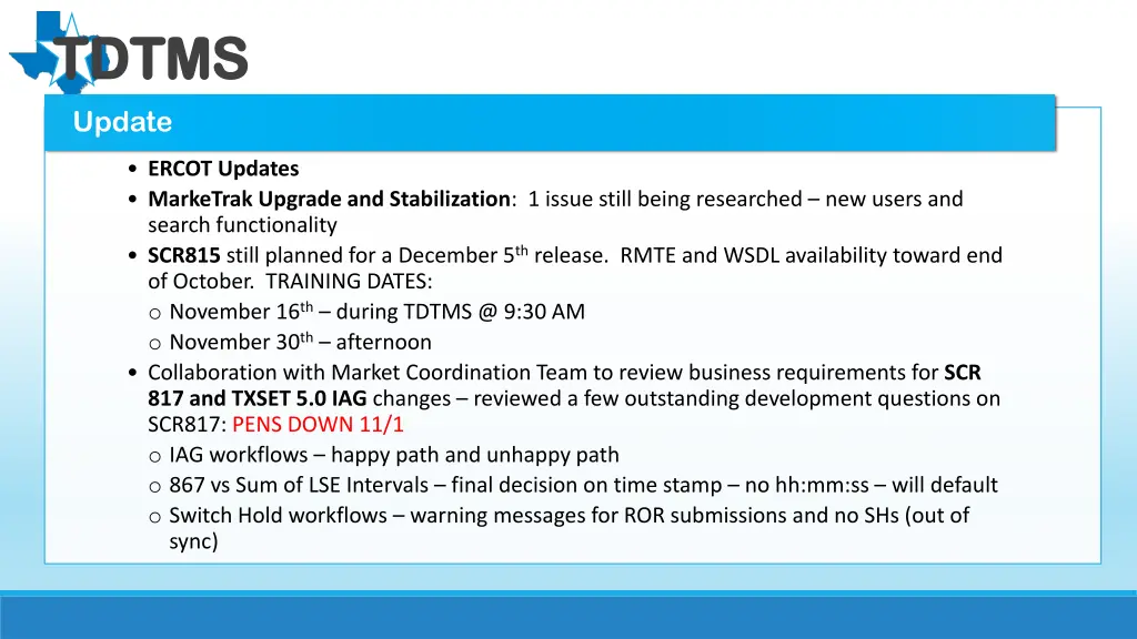 tdtms tdtms update