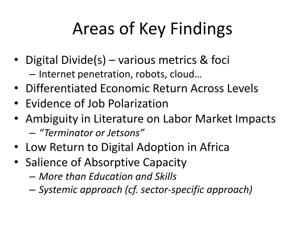 areas of key findings