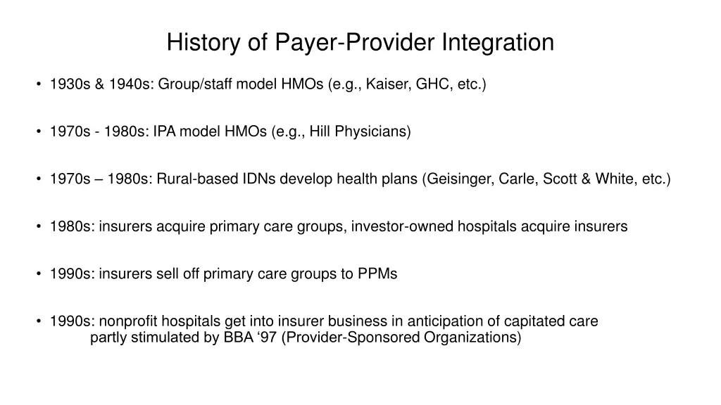 history of payer provider integration