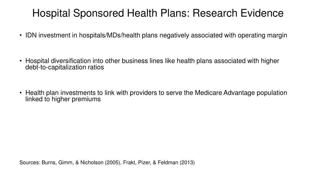 hospital sponsored health plans research evidence