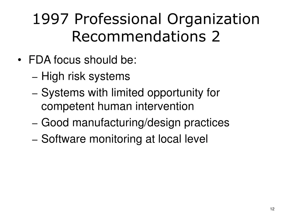 1997 professional organization recommendations 2