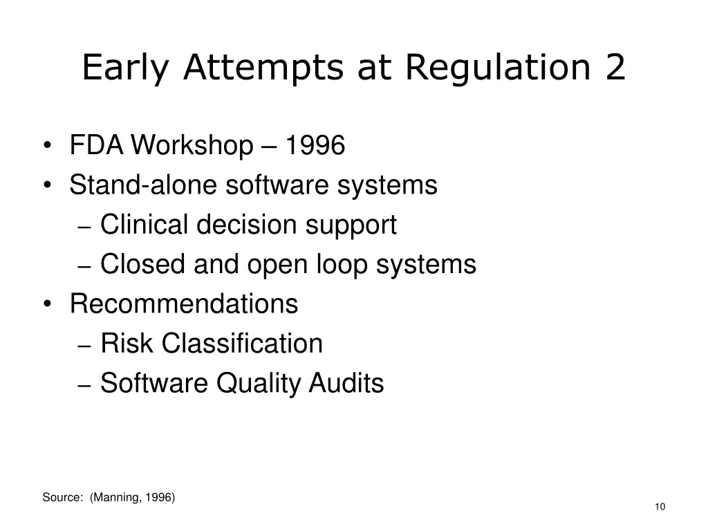 early attempts at regulation 2