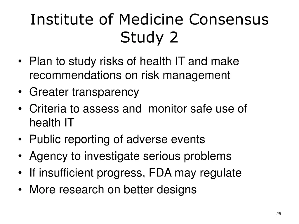 institute of medicine consensus study 2